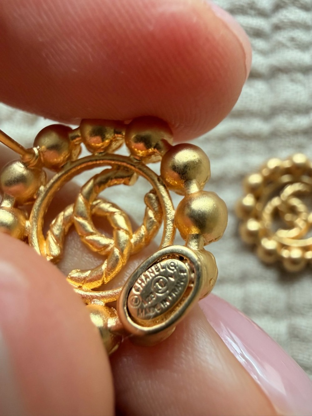 CHANEL Gold-Tone CC Logo Crystal Halo Earrings - Picture 6 of 11